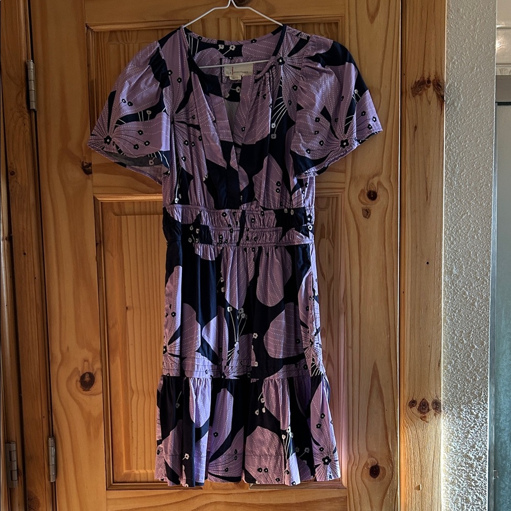 Anthropologie Lavender and Navy Patterned Dress